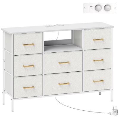 HOMCOM Commode 8 Tiroirs Bouclette Crème 110x30x76cm Acier
