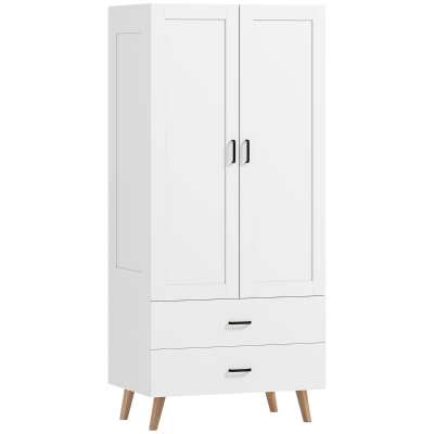 HOMCOM Modern 2-Door Wardrobe 2 Drawers Hanging Rail White