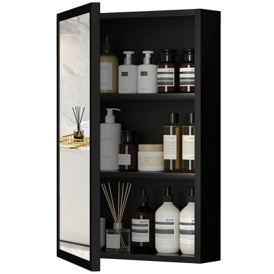 kleankin Armoire Miroir SDB Murale Acier Noir 40x12x60cm