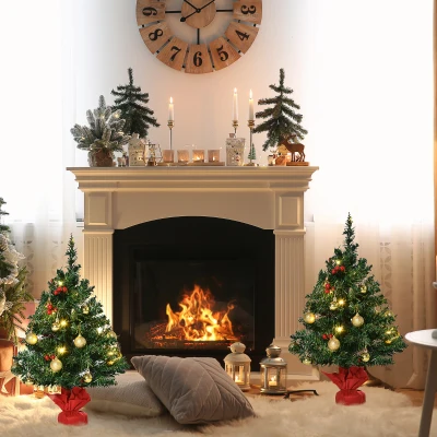 HOMCOM Set 2 Alberi di Natale 60 cm con 15 Luci LED e Decorazioni
