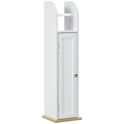kleankin Armario de Baño con Soporte para el Papel Higiénico y Armario de 3 Compartimentos 20x20x80 cm Blanco