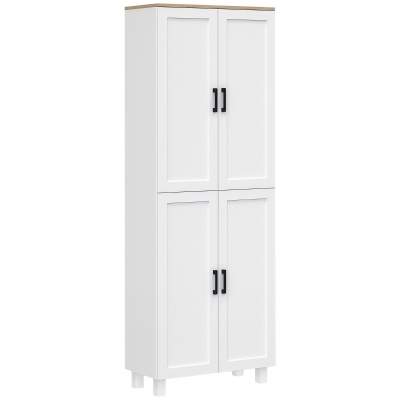 HOMCOM Freestanding Kitchen Cupboard, 4-Door Storage Cabinet Organiser with Adjustable Shelves White Wood Effect