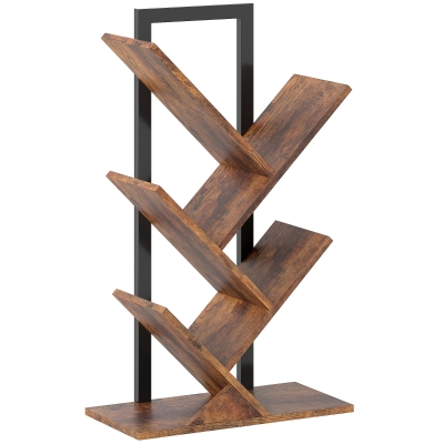 HOMCOM 5-Tier Tree Bookshelf Rustic Brown