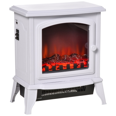 HOMCOM Elektrokamin freistehend, Flammeneffekt, 2 Heizmodi 1000W/2000W, gehärtetes Glas, Weiß, 36,5x24x45,5 cm