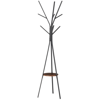HOMCOM Metal Coat Rack Stand 9 Hooks with Shelf Brown