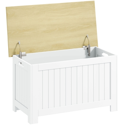 HOMCOM Baú de Arrumação 90 L com Tampa Versátil com Dobradiça de Segurança 80,5x40x46,4 cm Madeira e Branco