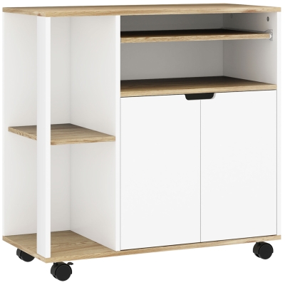 HOMCOM Rollender Küchenwagen mit Stauraum, Schrank, verstellbare Regale, für Küche, Wohnzimmer, Esszimmer, Weiß
