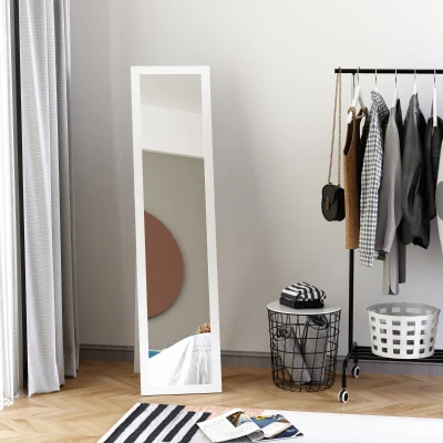 HOMCOM Volledige Lichaamsspiegel, Vrijstaand of Wandmontage, MDF-Frame, 37 x 37 x 154 cm, Wit