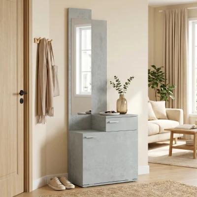 HOMCOM Recibidor de Entrada con Espejo Zapatero Abatible Cajón Mesa Pequeña 61x30x170 cm Gris