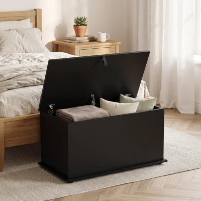 HOMCOM Baú de Arrumação 102 L com Dobradiça de Segurança Estilo Moderno para Corredor Quarto e Sala de Estar 80x40x45 cm Preto