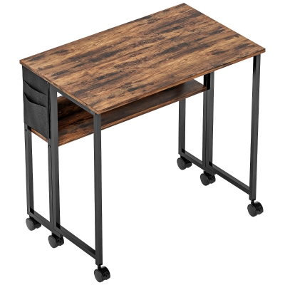 HOMCOM Bureau Pliable 80x50cm avec Étagère Brun Rustique