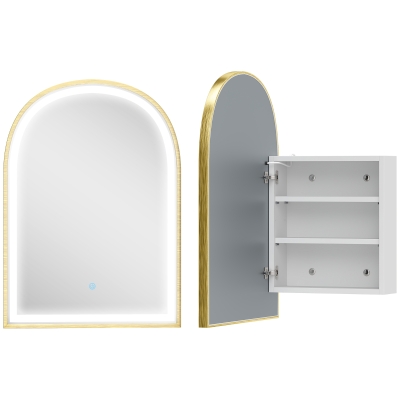 HOMCOM Armoire Murale LED Dorée avec Miroir Anti-Buée 50x70cm