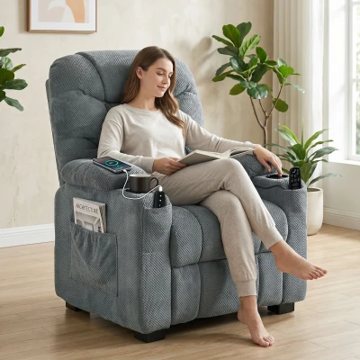 HOMCOM Elektrischer Relaxsessel mit Massage & Wärme, leisem Motor und Memory-Funktion, Dunkelgrau
