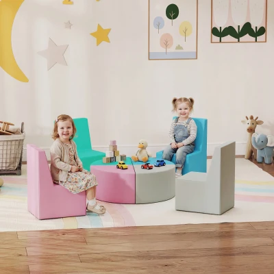 AIYAPLAY 8 TLG. Schaumstoff Bausteine Kinder Softbausteine mit Tisch- und Stuhldesign klettern Bauklötze aus PU Mehrfarbig