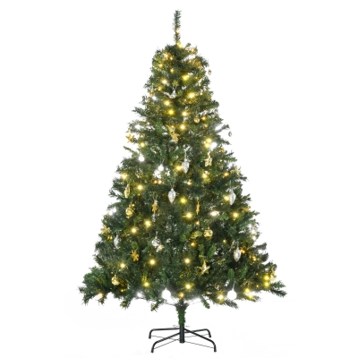 HOMCOM Künstlicher Weihnachtsbaum 180 cm künstlich Tannenbaum mit LED Beleuchtung, Kugeln, Christbaum mit 745 Spitzen, Weihnachtsdeko inkl. Metallständer für Drinnen