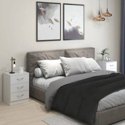 HOMCOM Conjunto Mesas de Cabeceira Moderna com 3 Gavetas e Puxadores de Alumínio para Dormitório 40x35x58 cm Branco