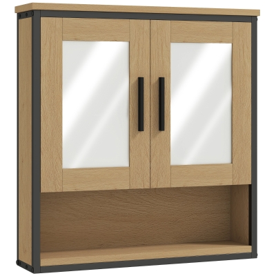 HOMCOM Armoire Murale Salle de Bain Chêne avec Miroir et Étagère