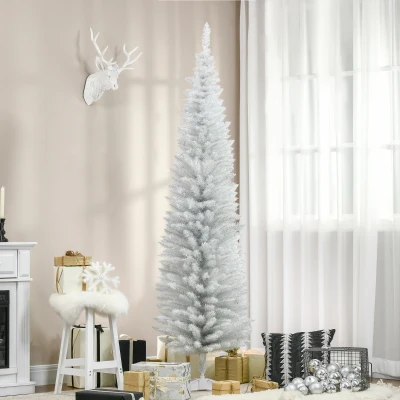 HOMCOM Árbol de Navidad Artificial Estrecho 210 cm con 499 Ramas y Base Desmontable Fácil de Montar Blanco