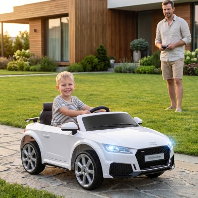 HOMCOM Coche Eléctrico para Niños de 3+ Años Audi TT Eléctrico 12V con Velocidad 3 km/h Mando a Distancia 102x60x44 cm Blanco