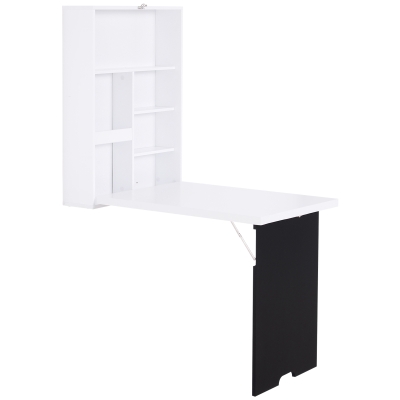 HOMCOM Folding Wall-Mounted Drop-Leaf Table with Storage White