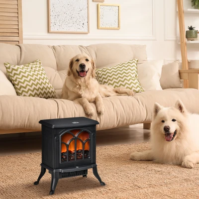 HOMCOM Chimenea Eléctrica de Pie 750/1500 W con 2 Niveles de Potencia Efecto Llama Área de Cobertura 15-20 m² Negro