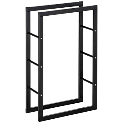 HOMCOM Kaminholzregal Metall 60 x 25 x 100 cm Brennholzregal Stapelhilfe Stahlrahmen bis 100kg Kaminholzunterstand Outdoor Holzregal Feuerholzregal für Garten Terrasse Außen Schwarz