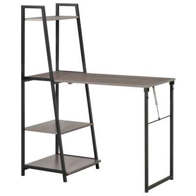 HOMCOM Bureau Pliable Bois Gris/Métal Noir 2en1 Étagères