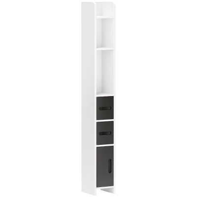 kleankin Coluna Casa de Banho com 3 Portas e 3 Prateleiras Abertas Coluna Auxiliar  Estilo Moderno 15x17x120 cm Branco e Preto