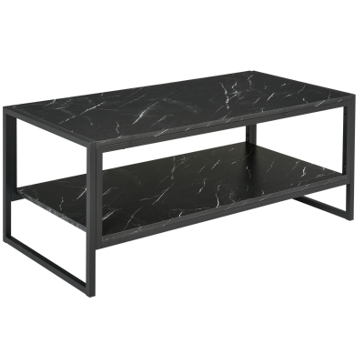 HOMCOM Marble Coffee Table Metal Frame Black 106x50cm