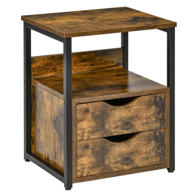 HOMCOM Industrial Side Table Slim Nightstand Rustic Brown