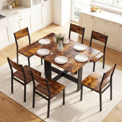 HOMCOM Folding Dining Table Space-Saving Rustic Brown