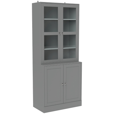 HOMCOM Bibliothèque 6 Niveaux Blanc avec Portes Verre Trempé