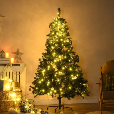 HOMCOM Árbol de Navidad Artificial Árbol de 180 cm con Luces Preinstaladas y Adornos Incluidos Ø112x180 cm Verde