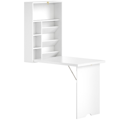 HOMCOM Bureau Pliable Mural avec Étagères Blanc 93,8x60x147 cm