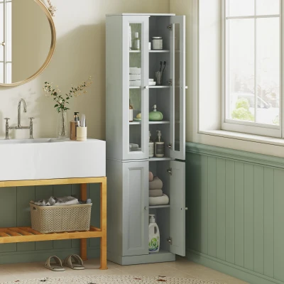 HOMCOM Slim Bathroom Cabinet 6-Tier Adjustable Shelf Dusty Blue