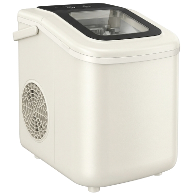 HOMCOM Máquina de Hielo Autolimpiable 12 kg/24H 9 Cubitos Listos en 7 Minutos 2 Tamaños de Hielo 1,2L Depósito Beige