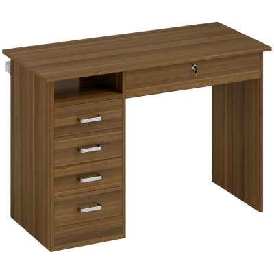 HOMCOM Bureau 110x50cm 5 Tiroirs Rangement Noyer Verrouillable