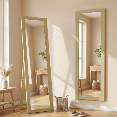 HOMCOM Espejo de Cuerpo Entero 157x37 cm con Marco de MDF Espejo de Pie Inclinado o Colgante Roble