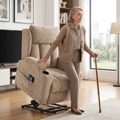 HOMCOM Power Lift Recliner Chair Massage Heat Chenille Brown