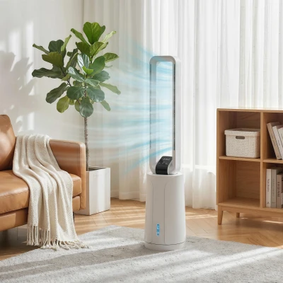 HOMCOM Enfriador de Aire 3 en 1 con Depósito de 1,7L Modos Ajustables Temporizador Control Remoto 24,7x24,7x109,5 cm Blanco