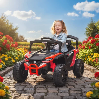 AIYAPLAY Coche Eléctrico para Niños 12V con 2 Motores Control Remoto 2,4G Suspensión Trasera Faros Música Rojo