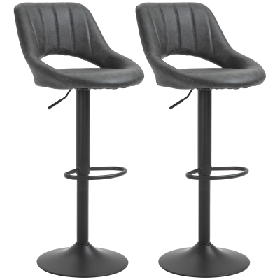 HOMCOM Set van 2 barkrukken, met een lederlook, draaibaar, verstelbaar in hoogte, met een voetensteun, metalen frame, afmetingen in de kleur grijs