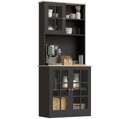 HOMCOM Buffet Cuisine Noir/Chêne 3 Portes