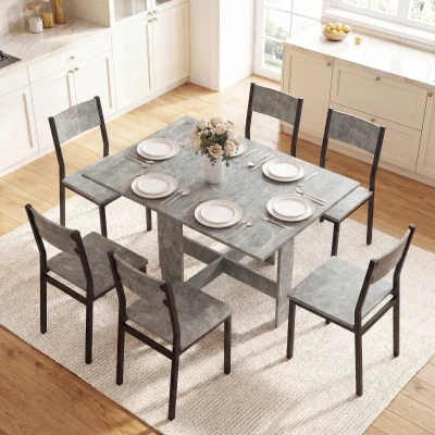 HOMCOM Folding Dining Table Space-Saving Drop Leaf Grey