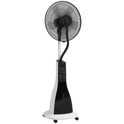 HOMCOM Ventilador Nebulizador de 3 Velocidades con Temporizador 3 Modos y Ruedas Depósito 3L 44,5x38,5x120 cm Negro y Blanco