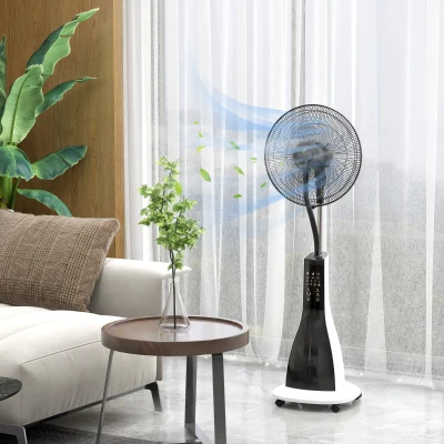 HOMCOM Ventilador Nebulizador de 3 Velocidades con Temporizador 3 Modos y Ruedas Depósito 3L 44,5x38,5x120 cm Negro y Blanco