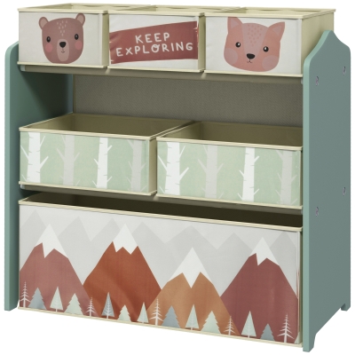 ZONEKIZ kinderskast met 6 stofboxen, schattig motief, 63x30x66 cm, Grün