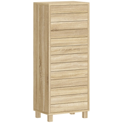 HOMCOM Mueble Auxiliar de Baño con Puerta de Listones 3 Estantes y Estante Ajustable Apertura por Presión 34x23x84 cm Natural