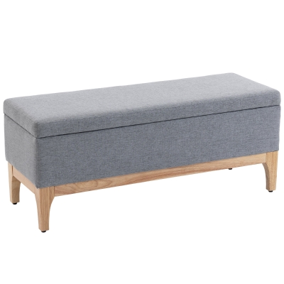 HOMCOM Banc Rangement Tissu Lin Gris 110x39x45cm Scandinave