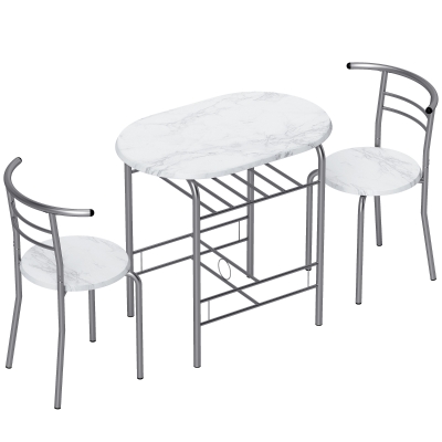 HOMCOM 3-Piece Dining Set Compact Marble Effect White